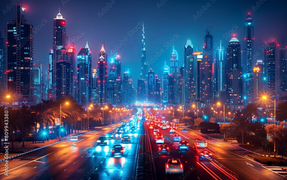 Futuristic Dubai businesses, age of technology, deep blue color Futuristic Dubai businesses, age of technology, deep blue color