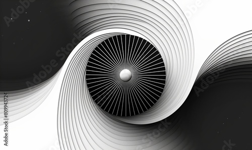 Abstract line art of circular shapes and simple forms in black and white