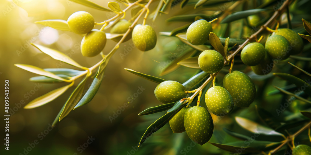 Sun-kissed olive branches laden with green fruit, heralding the promise of a harvest. Sun-kissed olive branches laden with green fruit, heralding the promise of a harvest.