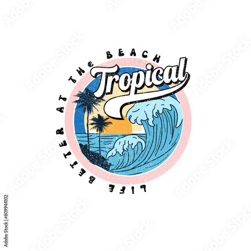 Tropical summer beach wave graphic design  tee
