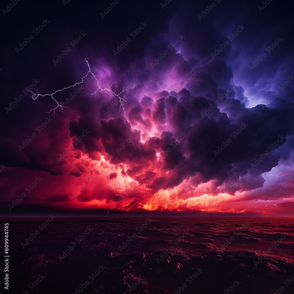 Dramatic Sunset Storm with Lightning Over Ocean Captured in Vivid Colors Dramatic Sunset Storm with Lightning Over Ocean Captured in Vivid Colors