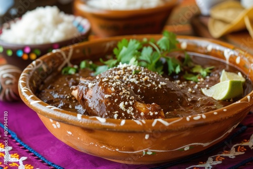 Gastronomy: Mole Poblano con Pollo. A Traditional Delight from Rich Food Heap photo