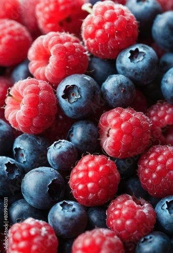 Picture, lots of berries, raspberries, blueberries and blueberries