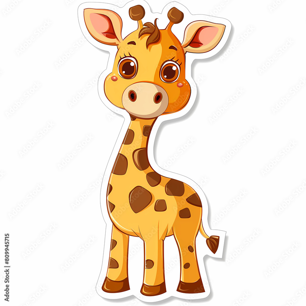 Cute giraffe catoon on a White Canvas Sticker,vector image Cute giraffe catoon on a White Canvas Sticker,vector image
