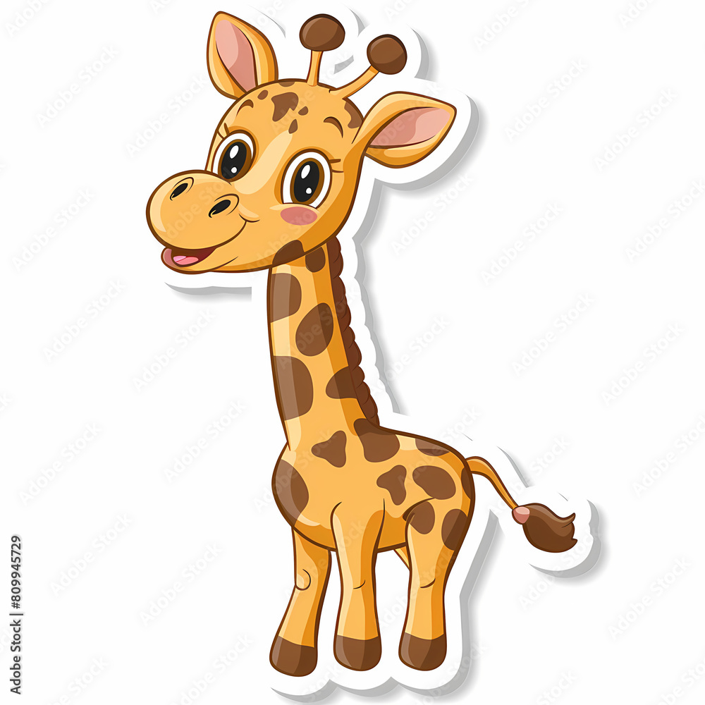 Cute giraffe catoon on a White Canvas Sticker,vector image Cute giraffe catoon on a White Canvas Sticker,vector image