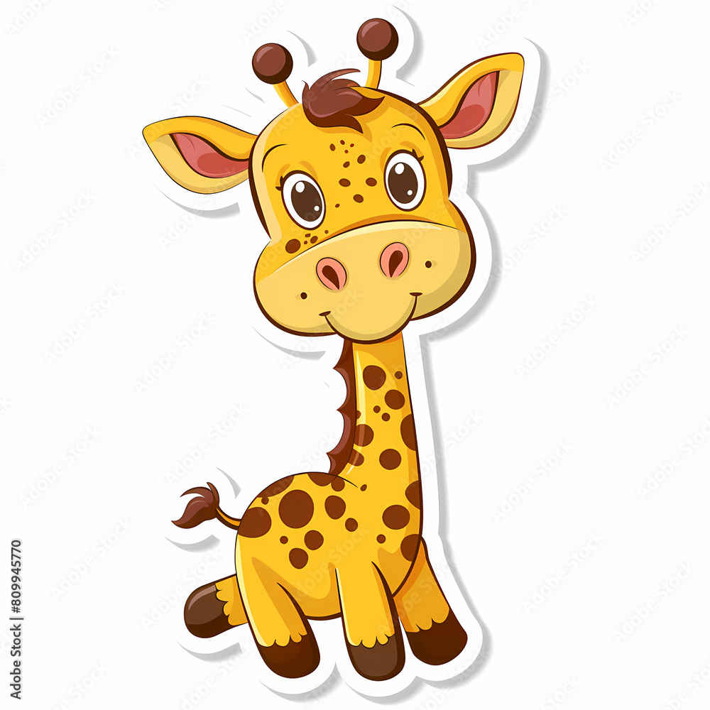 Cute giraffe catoon on a White Canvas Sticker,vector image Cute giraffe catoon on a White Canvas Sticker,vector image