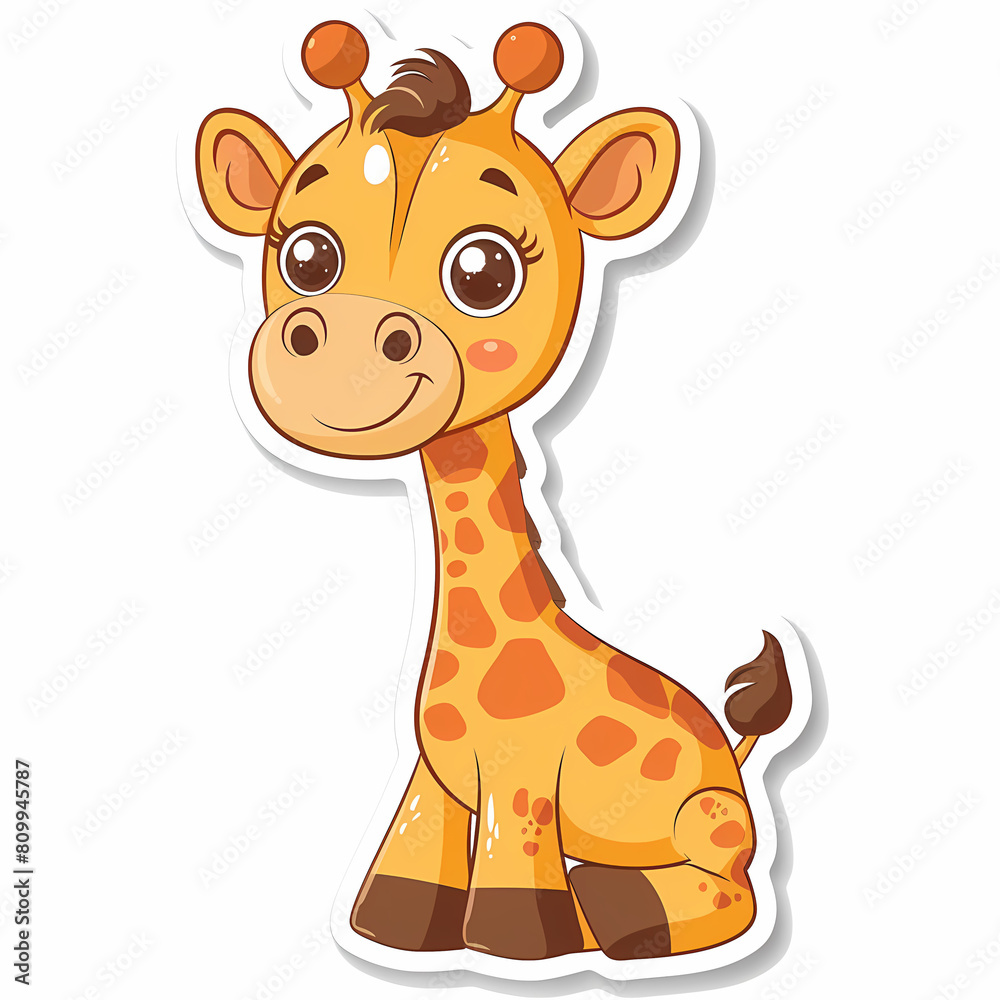 Cute giraffe catoon on a White Canvas Sticker,vector image Cute giraffe catoon on a White Canvas Sticker,vector image