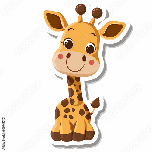 Cute giraffe catoon on a White Canvas Sticker,vector image