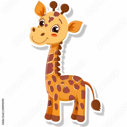 Cute giraffe catoon on a White Canvas Sticker vector image