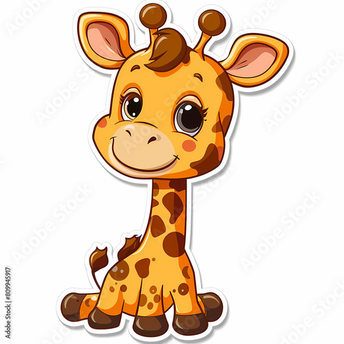 Cute giraffe catoon on a White Canvas Sticker,vector image