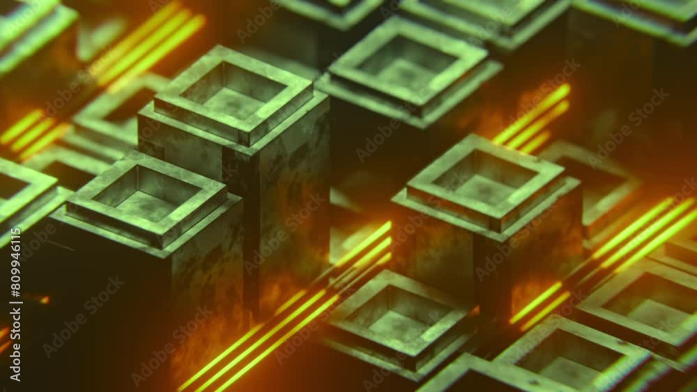 The video features an animation of vertical straight lines moving up and down in a loop, creating a rhythmic and hypnotic pattern against a simplistic background. This visual creates a dynamic sense 