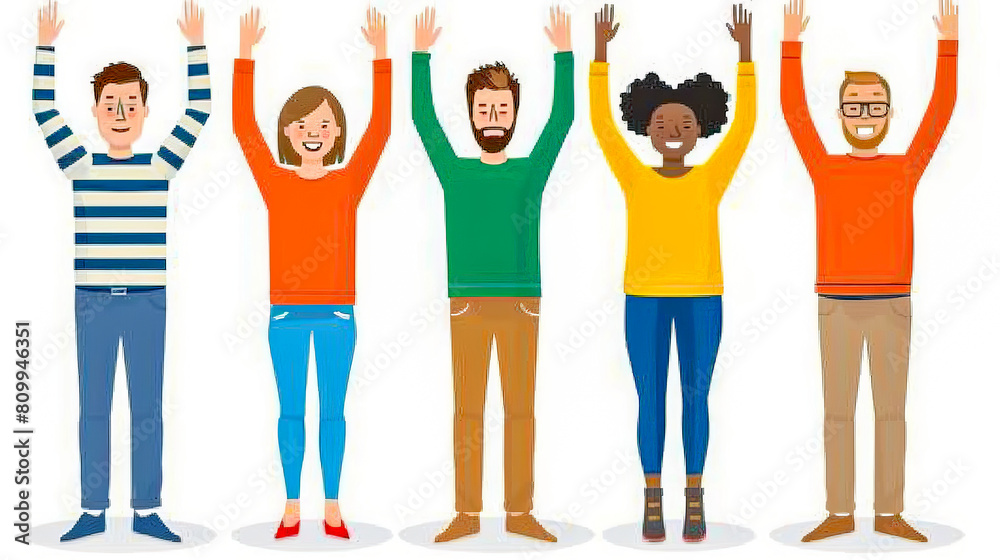 Fototapeta premium different adults hold their hands in the air on a white background 