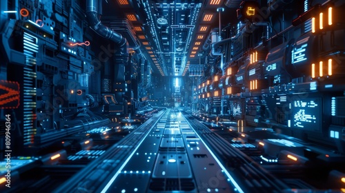 Sci-fi futuristic spaceship interior corridor