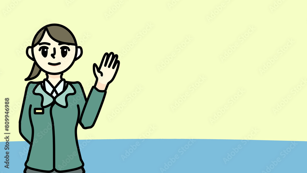 Illustration of a woman who looks like a bank employee or insurance salesperson raising her hand(銀行員、保険外交員のような女性が手を挙げているイラスト) Illustration of a woman who looks like a bank employee or insurance salesperson raising her hand(銀行員、保険外交員のような女性が手を挙げているイラスト)