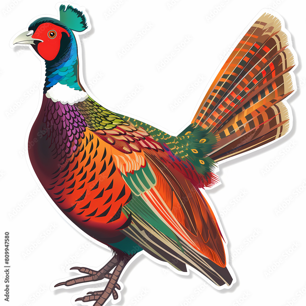 Obraz premium Cute pheasant catoon on a White Canvas Sticker,vector image