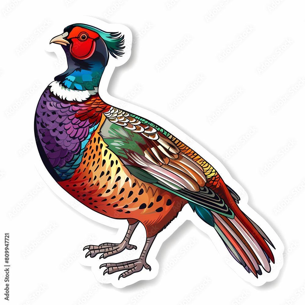 Fototapeta Cute pheasant catoon on a White Canvas Sticker,vector image
