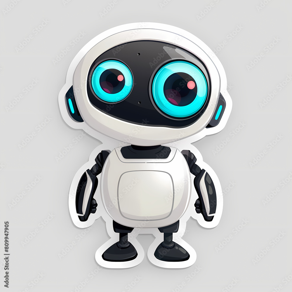 Cute robot on a White Canvas Sticker,vector image Cute robot on a White Canvas Sticker,vector image
