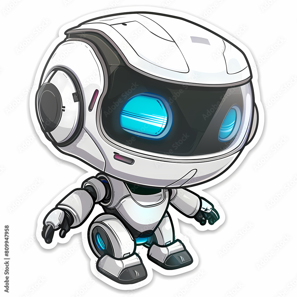 Cute robot on a White Canvas Sticker,vector image Cute robot on a White Canvas Sticker,vector image