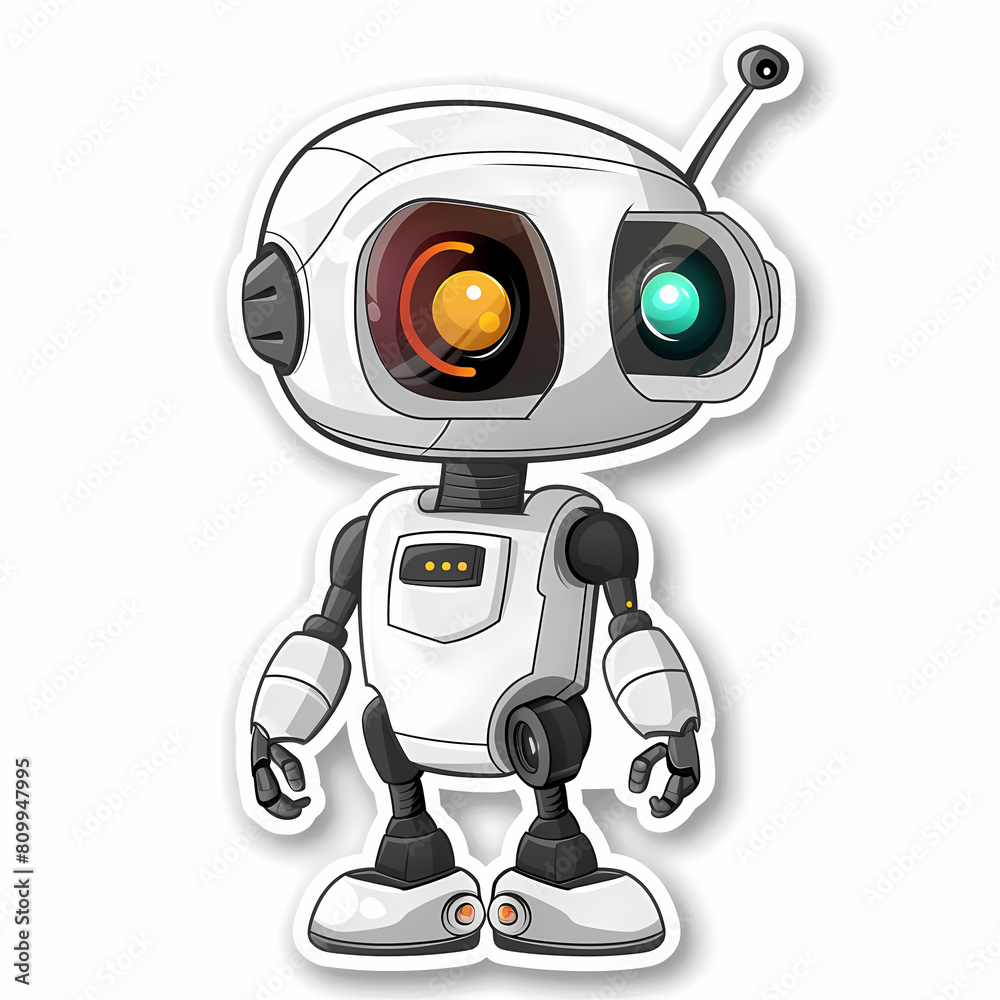 Cute robot on a White Canvas Sticker,vector image Cute robot on a White Canvas Sticker,vector image