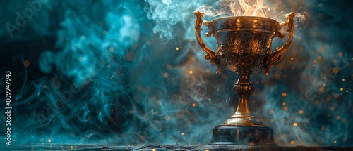 A gold cup with smoke coming out of it by AI generated image photo