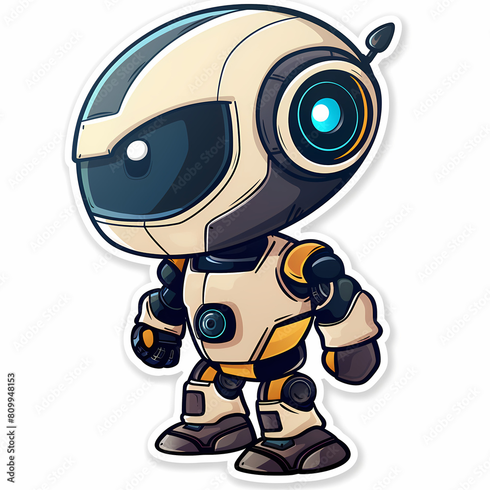 Cute robot on a White Canvas Sticker,vector image Cute robot on a White Canvas Sticker,vector image