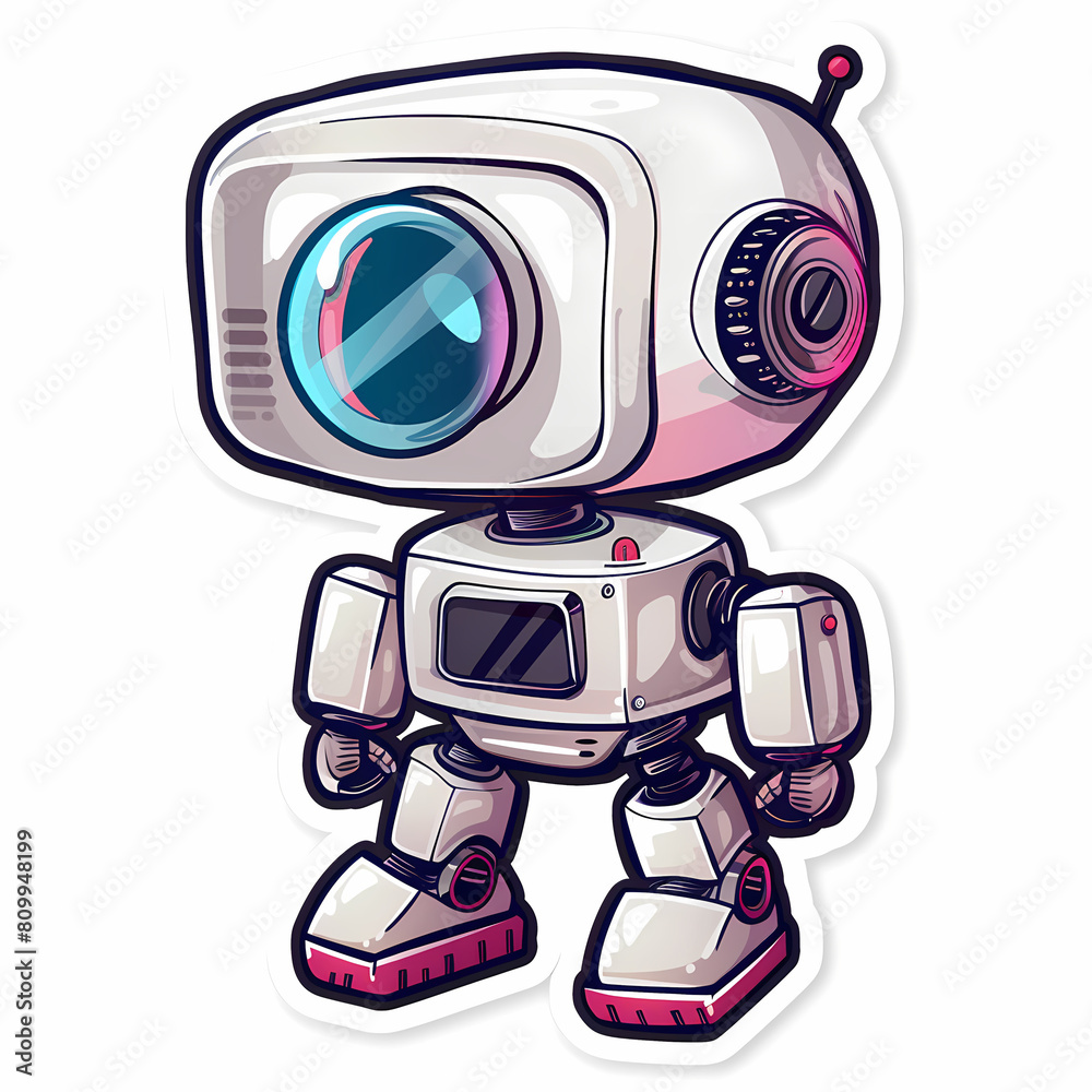 Cute robot on a White Canvas Sticker,vector image Cute robot on a White Canvas Sticker,vector image