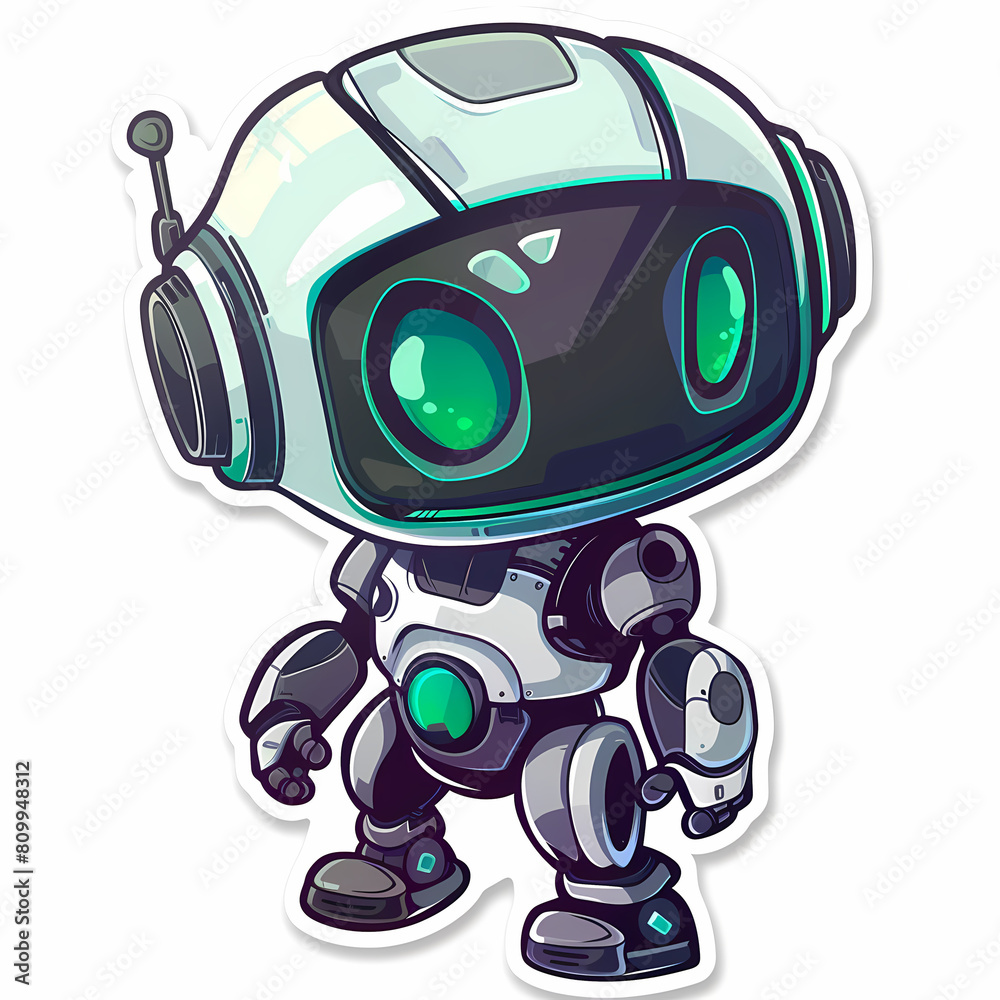 Cute robot on a White Canvas Sticker,vector image Cute robot on a White Canvas Sticker,vector image