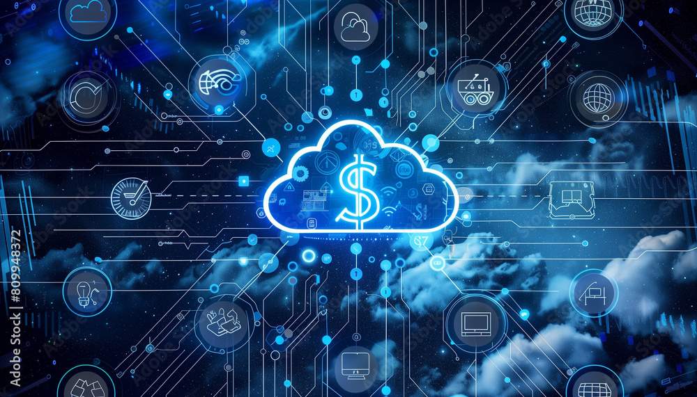 Naklejka premium Cost optimization in cloud computing involves the use of consumption-based pricing models and resource optimization techniques.