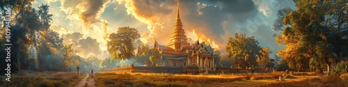 Magnificent Golden Chedi of Wat Phra That Si Chom Thong Radiates Timeless Splendor in Lush Landscape