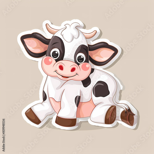 Cute cow catoon on a White Canvas Sticker,vector image
