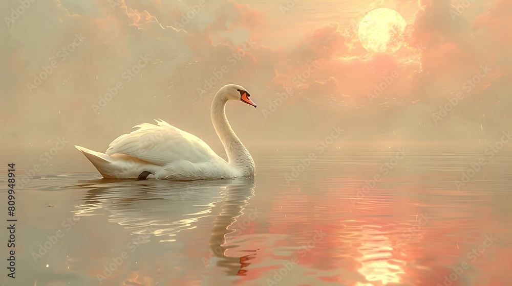A graceful swan, gliding serenely across a tranquil lake, captured against a soft pastel background, A graceful swan, gliding serenely across a tranquil lake, captured against a soft pastel background,