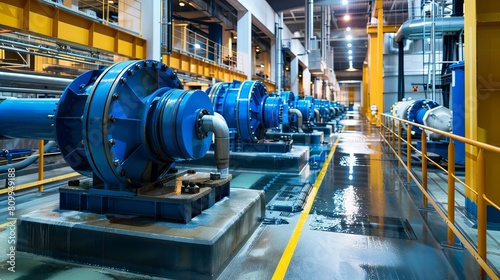 View of water pumps within a large power plant, emphasizing their scale and importance in operations photo