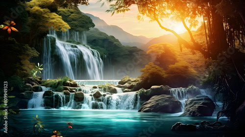 HD Wallpaper Waterfall and Nature in Artistic Style