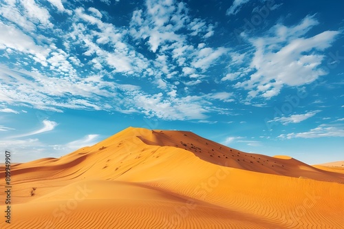 landscape of golden sand dune with blue sky in Sahara deserts