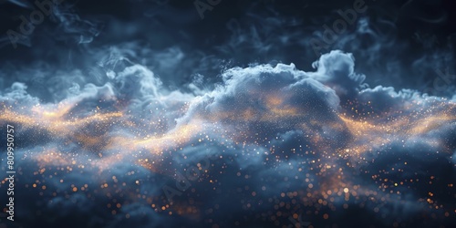 Ethereal cloud of digital points expanding, representing scalable cloud computing solutions. photo