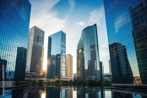 Urban Reflections: Glass Skyscrapers at Sunset © evening_tao