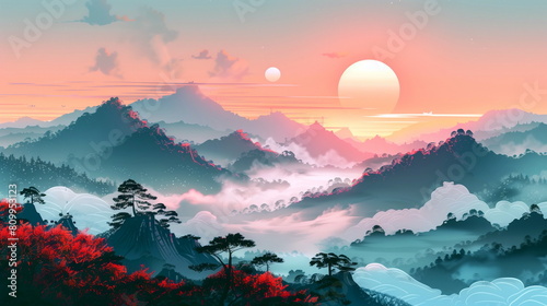 colour background illustration in Japanese style photo