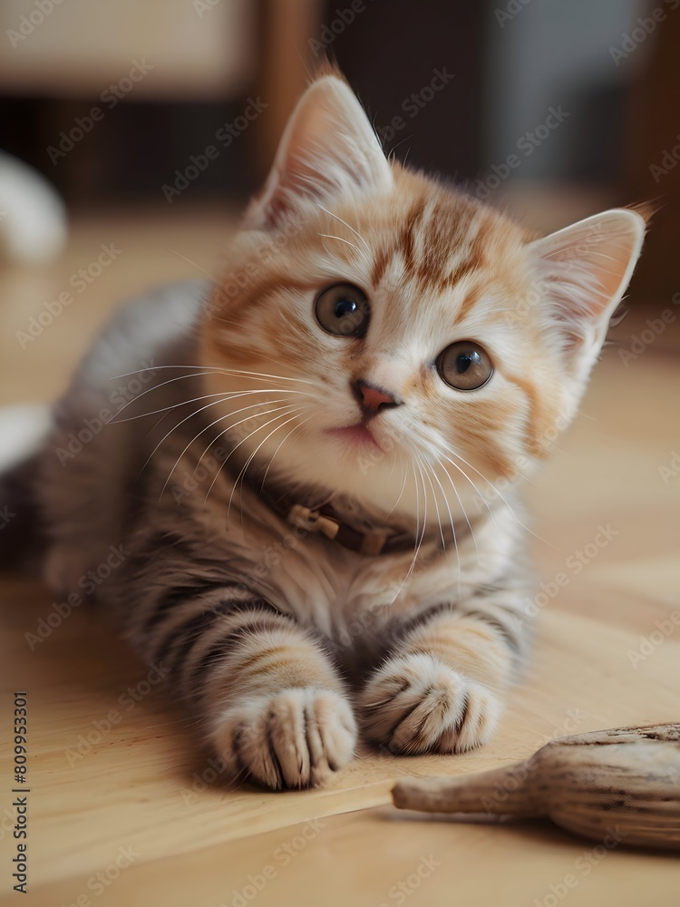 Tabby Ginger Cat Animal Realistic Photo Illustration Art	
