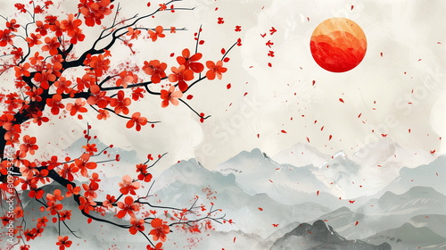 colour background illustration in Japanese style