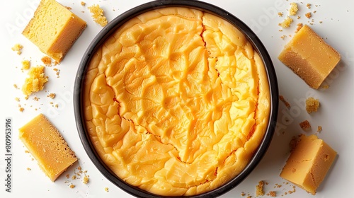 Image shows delicious baked cheesecake with a graham cracker crust photo