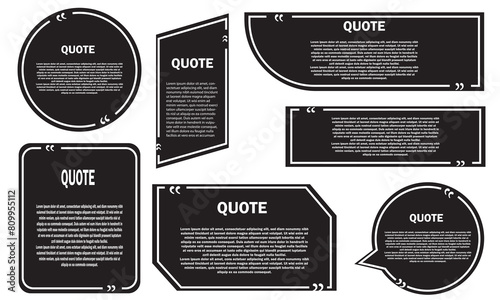 Quote remark frames. Quotation frame, quotes and mention quotations remarks templates. Info tag, quote textbox blog remarks or discussion citation memo word label. Isolated on white background. EPS 10