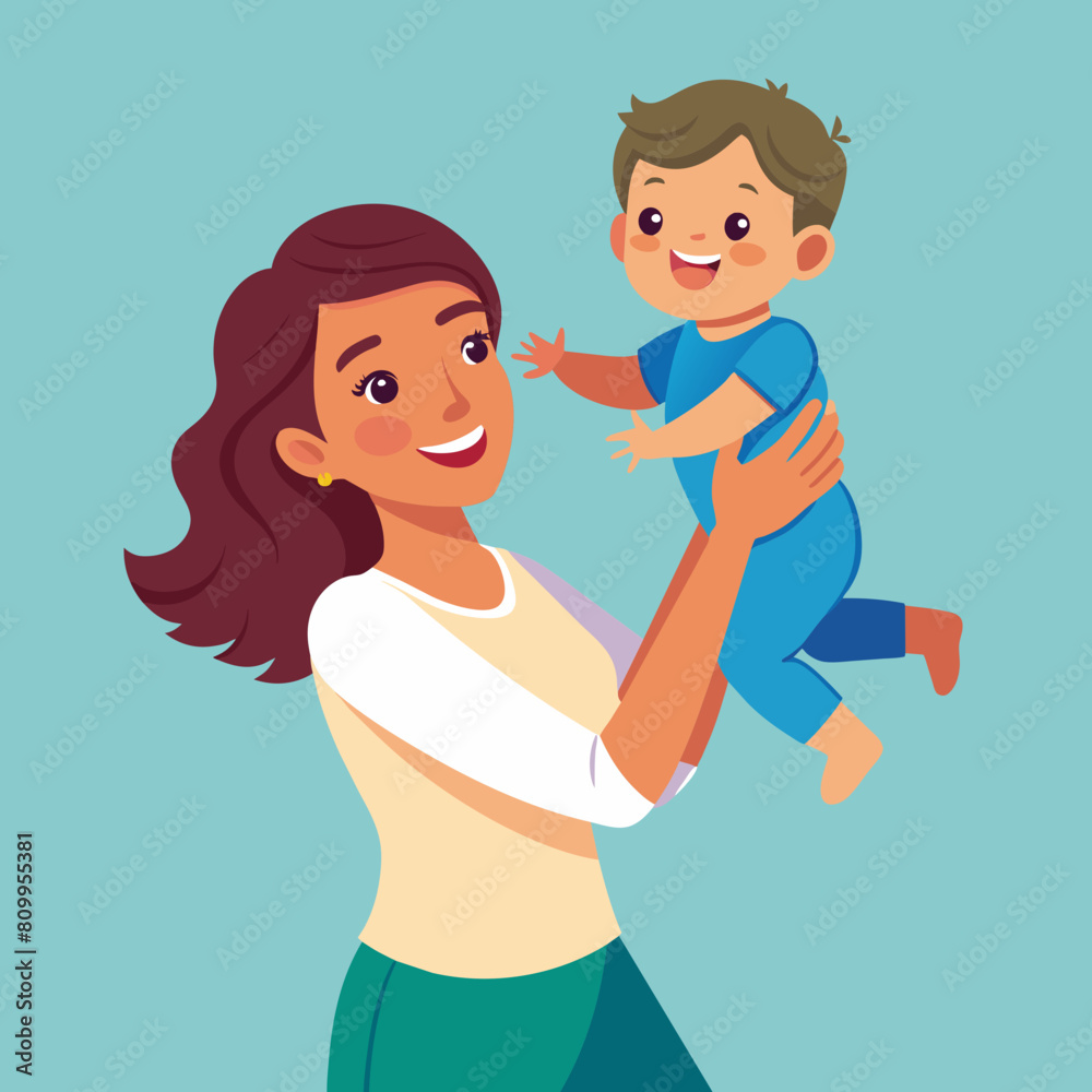 Happy Young Mother playing with the baby vector illustration Happy Young Mother playing with the baby vector illustration