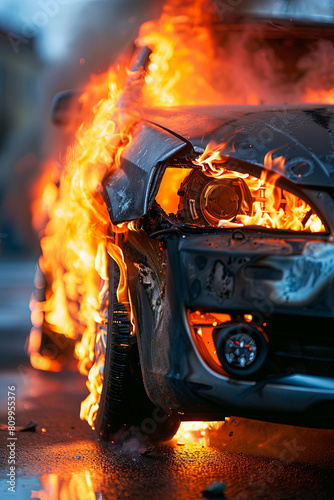Electric car burned lithium battery danger fire insurance car accident