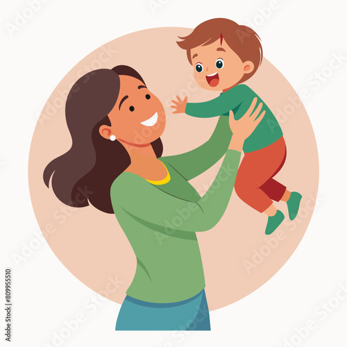 Happy Young Mother playing with the baby vector illustration