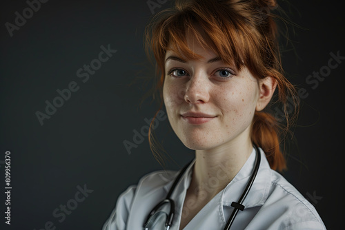 Portrait of young nurse with stethoscope, studio shoot