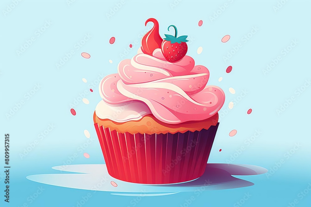 A delicious strawberry cupcake with pink frosting. A delicious strawberry cupcake with pink frosting.