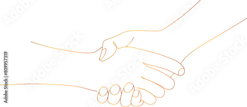 Handshake, agreement, introduction banner hand drawn with single line