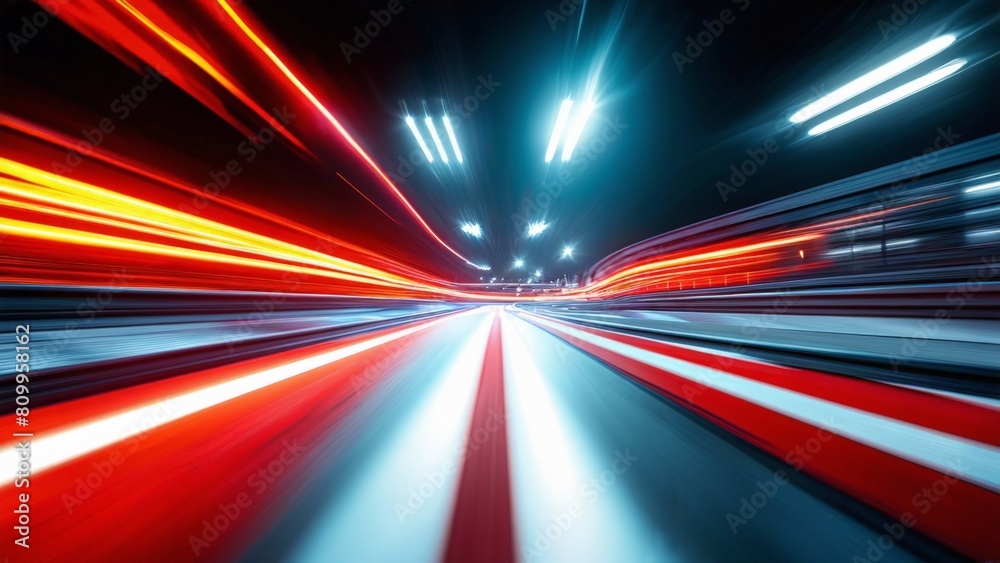 Dynamic long-exposure shot of a tunnel with motion-blurred lights streaking along its length. Dynamic long-exposure shot of a tunnel with motion-blurred lights streaking along its length.