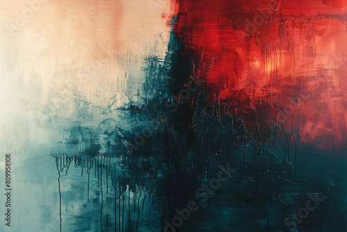Abstract art piece transitioning from calm blue to vibrant red, representing a shift from tranquility to excitement,