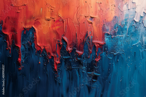 Abstract art piece transitioning from calm blue to vibrant red, representing a shift from tranquility to excitement,